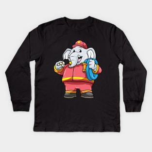 Beautiful elephant as a firefighter with a hose Kids Long Sleeve T-Shirt